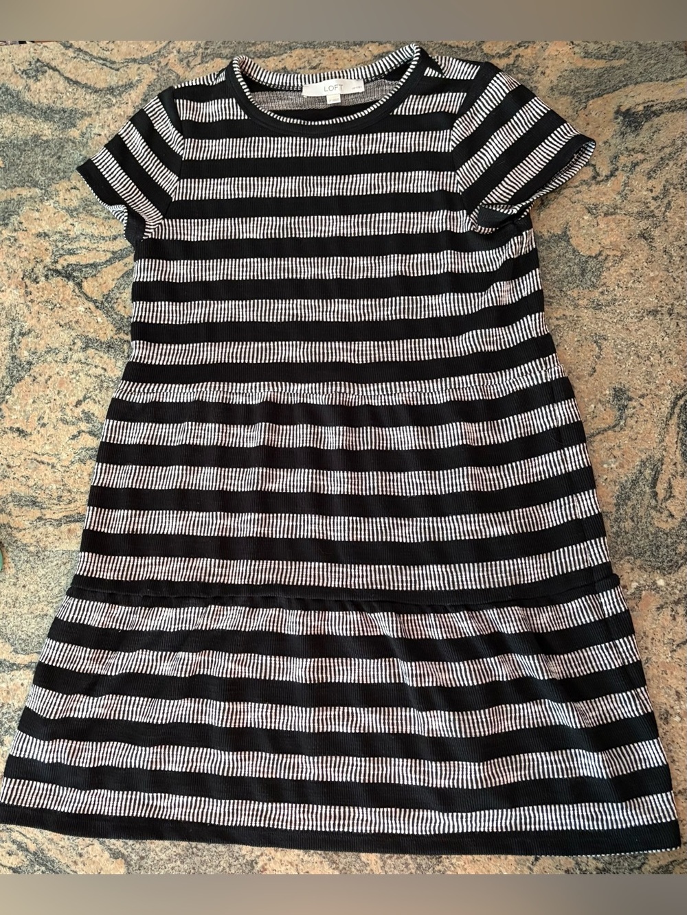 LOFT Petites Short Sleeve Striped Tiered Ribbed Knit Dress Size SP